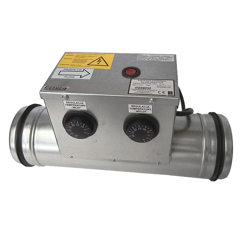 Nagrzewnica elektryczna kanałowa 400W DN125 z przewodem zasilającym i obejmami montażowymi do centrali wentylacyjnej TopVac Eko 260GV - obrazek 2