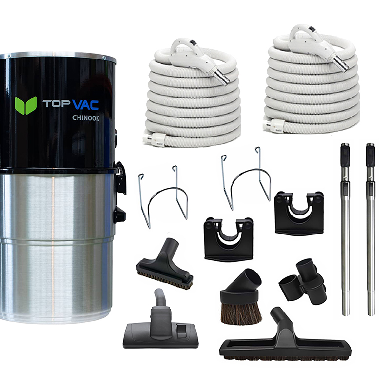 Pakiet Promocyjny odkurzacz centralny TopVac CHINOOK z 2 x zestaw do sprzątania z wężem z włącznikiem On/Off, dł. 9,1mb